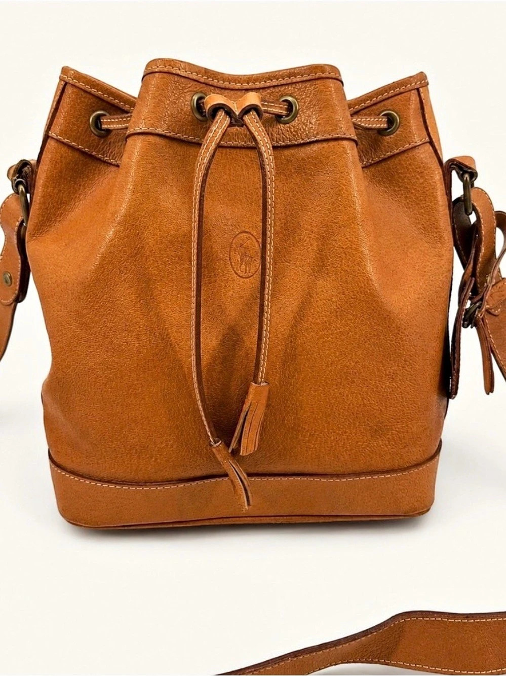 Vintage Polo Ralph Lauren Leather Drawstring Bucket Shoulder Bag Brown